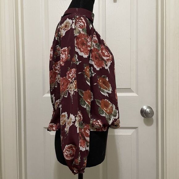 Charlotte Russe Off Shoulder Crop Choker Blouse Burgundy‎ Floral Women's Medium - Picture 2 of 9